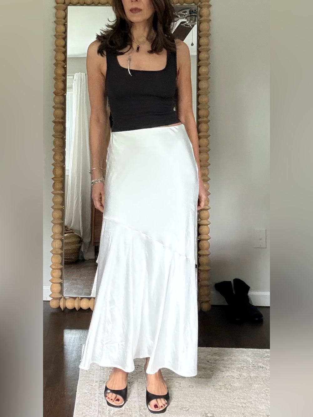 Francesca’s White Satin Asymmetric Maxi Skirt - NWT